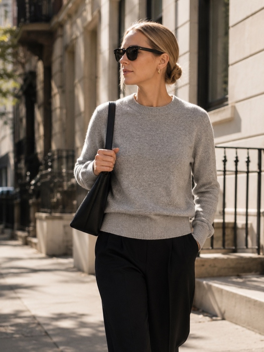 CLUB MONACO Greige Recycled Cashmere Old Money Luxury Minimalist Crewneck, S